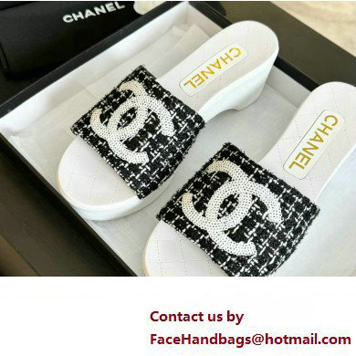 Chanel Tweed  &  Patent Calfskin Mules G45555 Black 2024